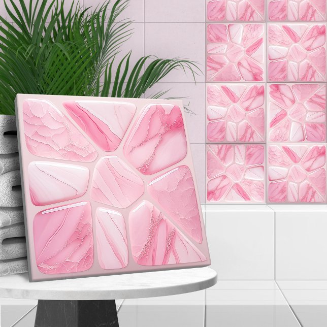 Rose quartz Flower Abstract Cellular Art Ceramic Tile (Creator Uploaded)
