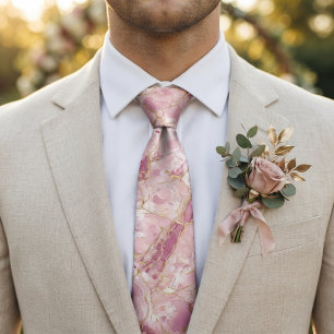Rose Quartz & Gold Marble Tie
