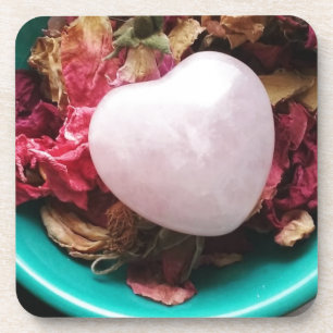 Rose Quartz Heart in a Bed of Rose Petals Coaster