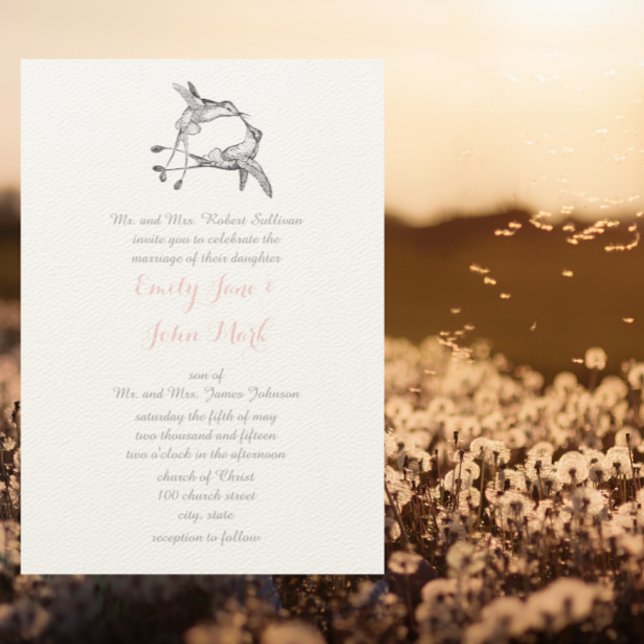 Rose Quartz Hummingbird Kiss Wedding Invitation (Creator Uploaded)