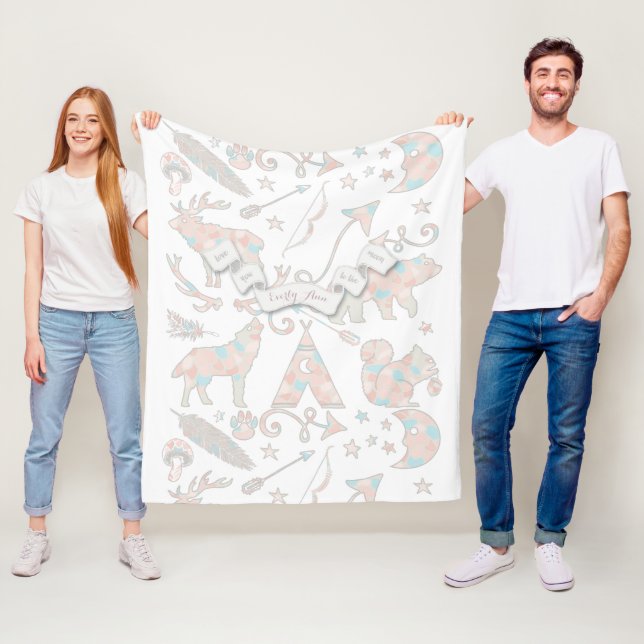 Rose Quartz, Lipet Shell Pink and Peach Echo Moon Fleece Blanket (In Situ)