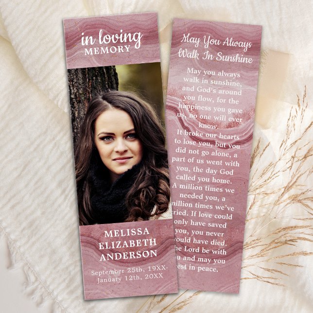 Rose Quartz Memorial Prayer Funeral Poem Bookmark  (Creator Uploaded)