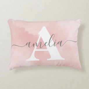 Rose Quartz Monogram Pink Script Name Personalized Decorative Cushion