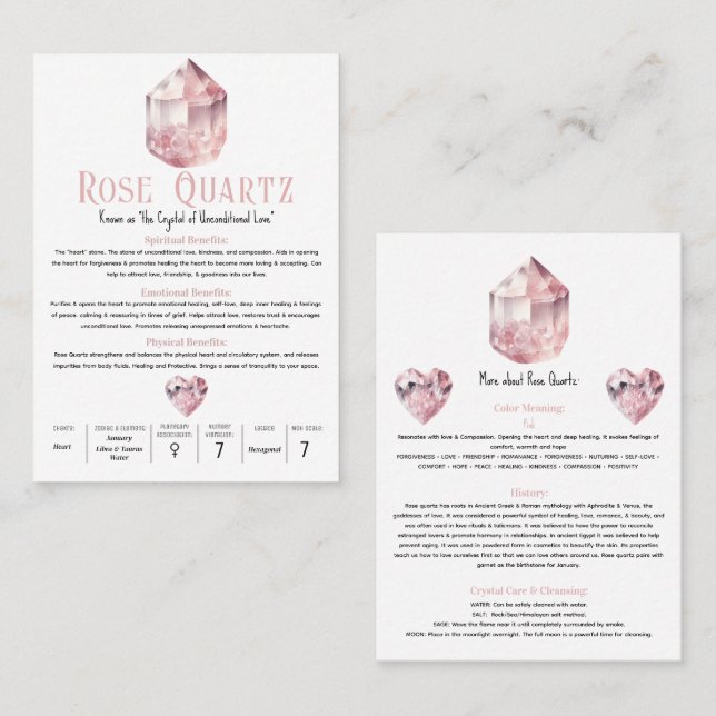 Rose Quartz Pink Crystal Metaphysical Meaning  Business Card (Front/Back)