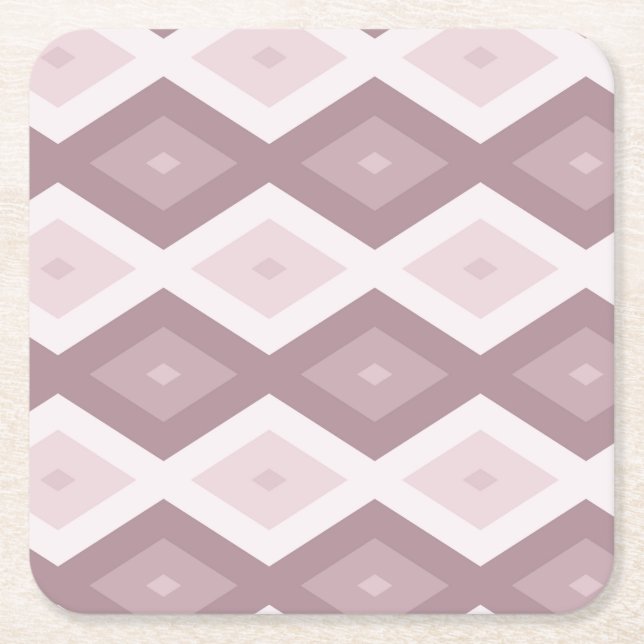 Rose quartz pink diamond pattern square paper coaster (Front)