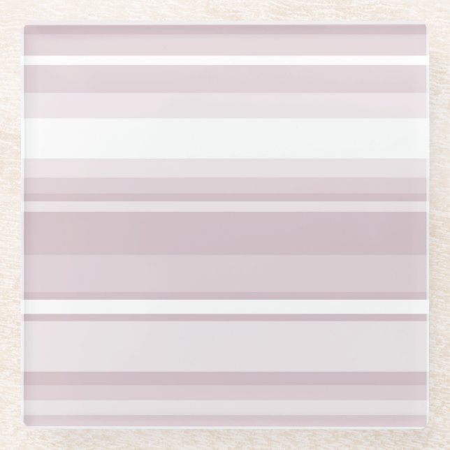 Rose quartz pink stripes glass coaster (Front)