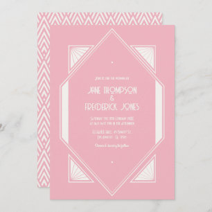 Rose Quartz & Soft Ivory Art Deco Wedding Photo Invitation