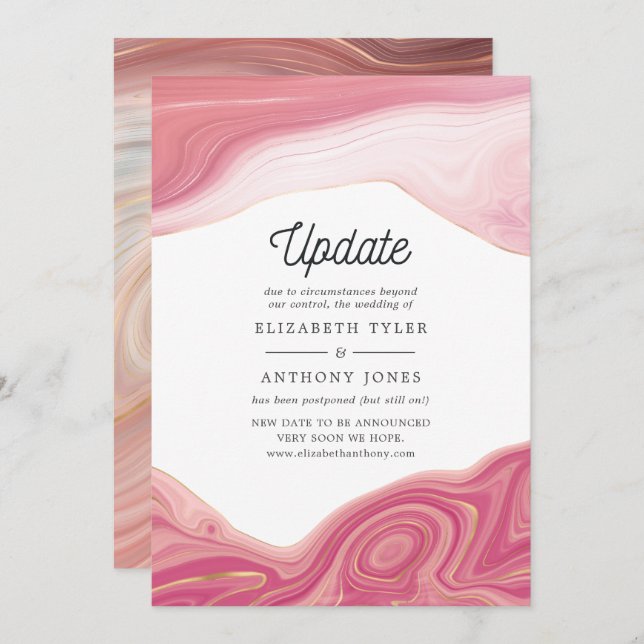 Rose Quartz Strata Agate Wedding Postponement Invitation (Front/Back)