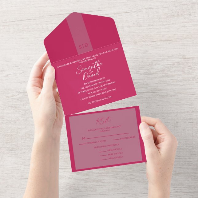 Rose Red All in One Wedding Invitation (Tearaway)