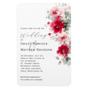 Rose Red and Pink Floral Wedding Invitation Magnet