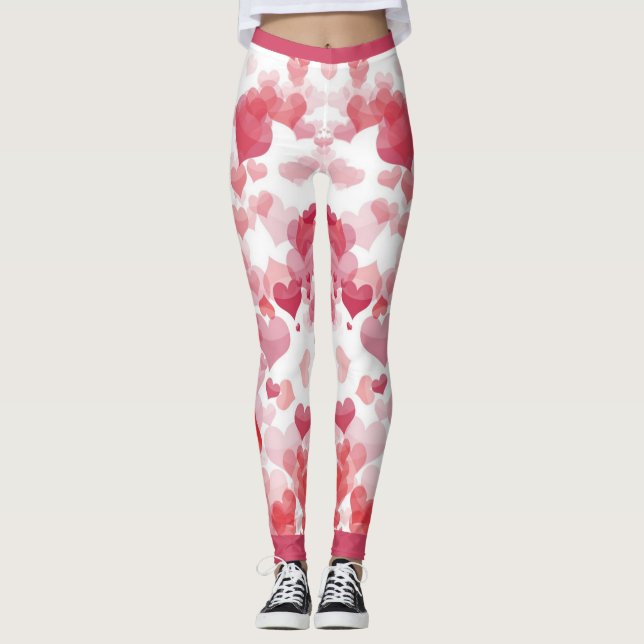Rose red floating hearts leggings (Front)
