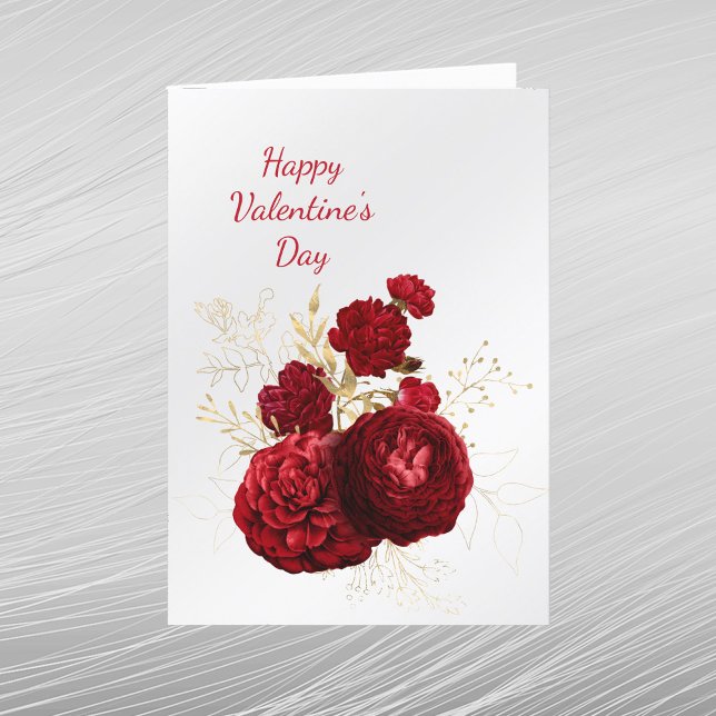 Rose Red Gold Bouquet Floral Valentine's Holiday Card (Creator Uploaded)
