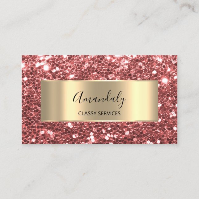 Rose Red Gold Frame Glitter QR Code   Business Car Card (Front)