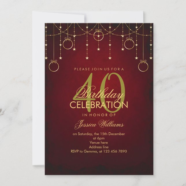 Rose Red & Gold Glitter Decoration Birthday Invitation (Front)