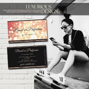 Rose Red Golden Glitter Stars Elegant Black Business Card