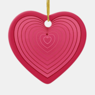 Rose red heart on a deeper red background ceramic tree decoration