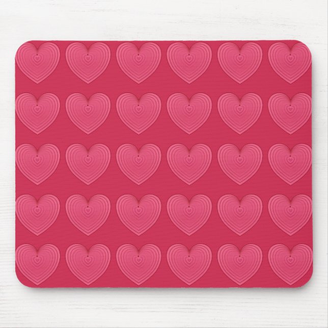 Rose red hearts on a deeper red background mouse pad (Front)