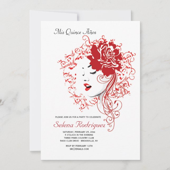 Rose Red Quinceañera Invitation (Front)