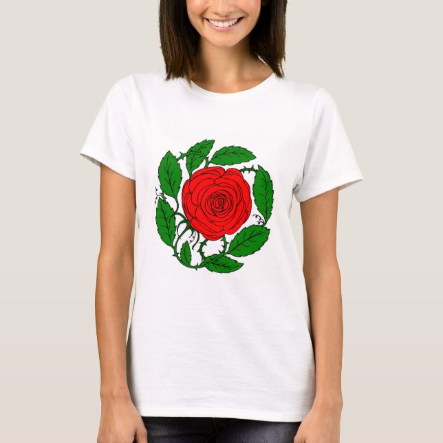 Rose Red T-Shirt for Women. Long-Sleeved (Front)