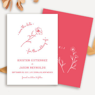 Rose Red Wildflower Save The Date Invitation