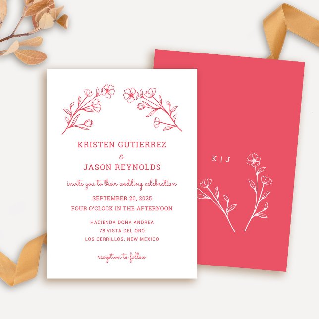 Rose Red Wildflower Wedding Invitation (Wildflower Wedding Invitation in Rose Red)