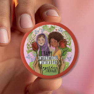 Rose Red Womens Day Button I Stronger together