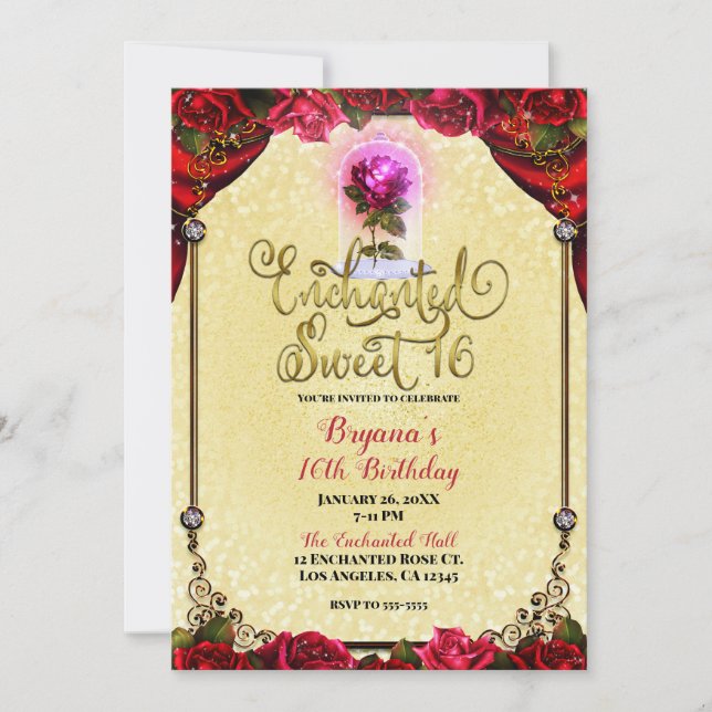 Rose Reds Yellow & Gold Sweet 16 16th Party  Invitation (Front)