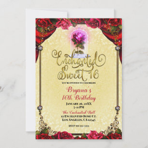 Rose Reds Yellow & Gold Sweet 16 16th Party  Invitation