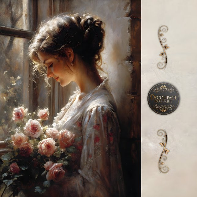 Rose Reverie Woman Decoupage Tissue Paper (Rose Reverie Woman Decoupage Tissue Paper)