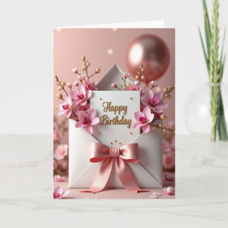Rose Ribbon Birthday Card