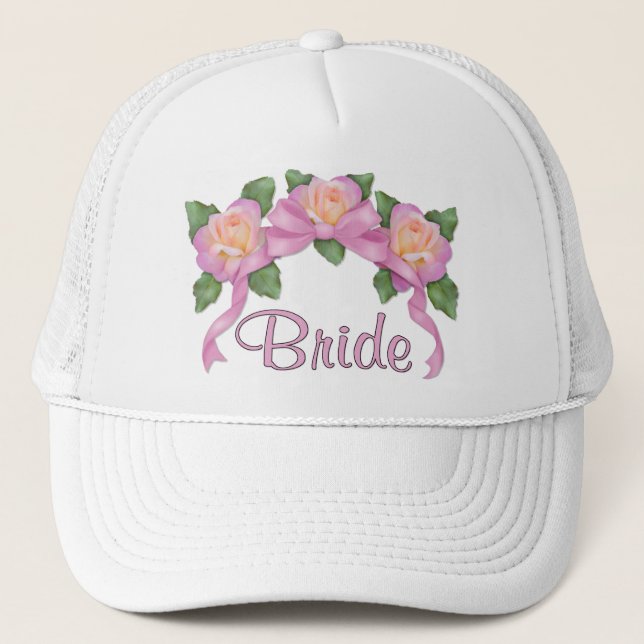 Rose Ribbon Wedding - Bride Trucker Hat (Front)