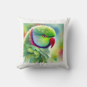 Rose ringed Parakeet 110924AREF148 - Watercolor Cushion