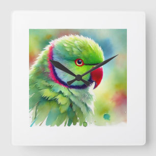 Rose ringed Parakeet 110924AREF148 - Watercolor Square Wall Clock