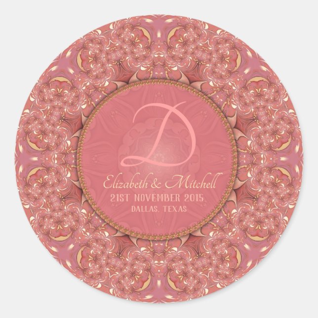 Rose Romance Monogram Wedding Keepsake Classic Round Sticker (Front)