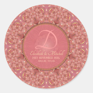 Rose Romance Monogram Wedding Keepsake Classic Round Sticker