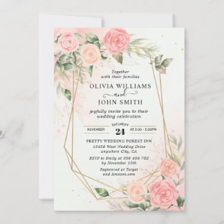Rose Romantic Watercolor Wedding Pink F019 Invitation