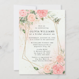Rose Romantic Watercolor Wedding Pink Floral Invit Invitation
