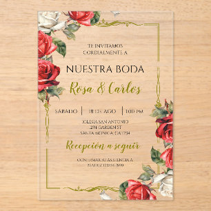 Rose Rose Spanish Wedding Acrylic Invitations