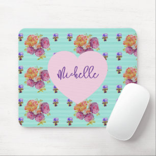 Rose Roses Red Purple floral Aqua Mouse Mat Pad