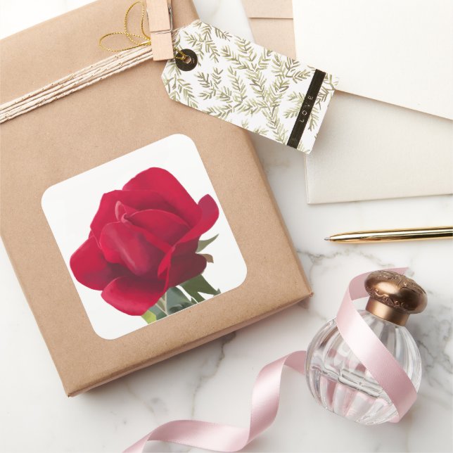 Rose rouge - Red rose  Square Sticker (Gifting)