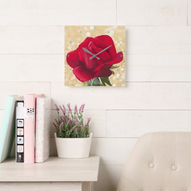Rose rouge - Red rose  Square Wall Clock (Reading Room)