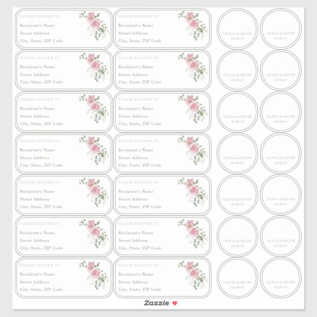 Rose sage green Individual name address + sticker (Sheet)