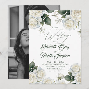 Rose Sage & White Wedding Invitation