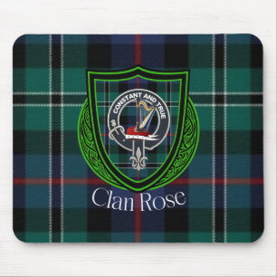 Rose Scottish Clan Tartan and Crest Mouse Pad