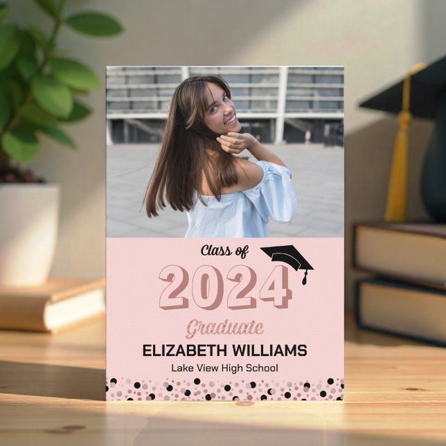 Rose Script Confetti Photo Pink Grad Announcement (Creator Uploaded)