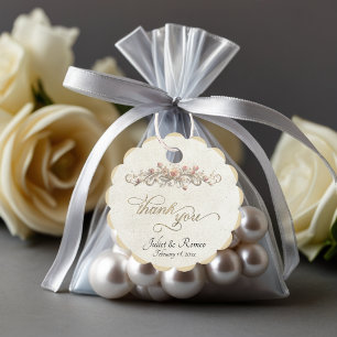 Rose Scroll & Monogram - Scalloped Cream Favour Tags