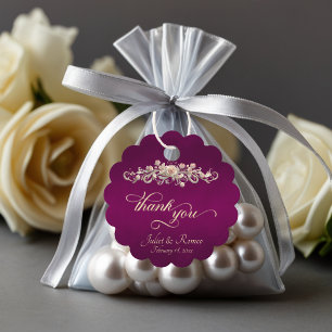 Rose Scroll & Monogram - Scalloped Plum Favour Tags