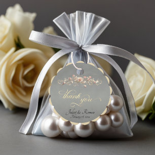 Rose Scroll & Monogram - Scalloped Sage Favour Tags