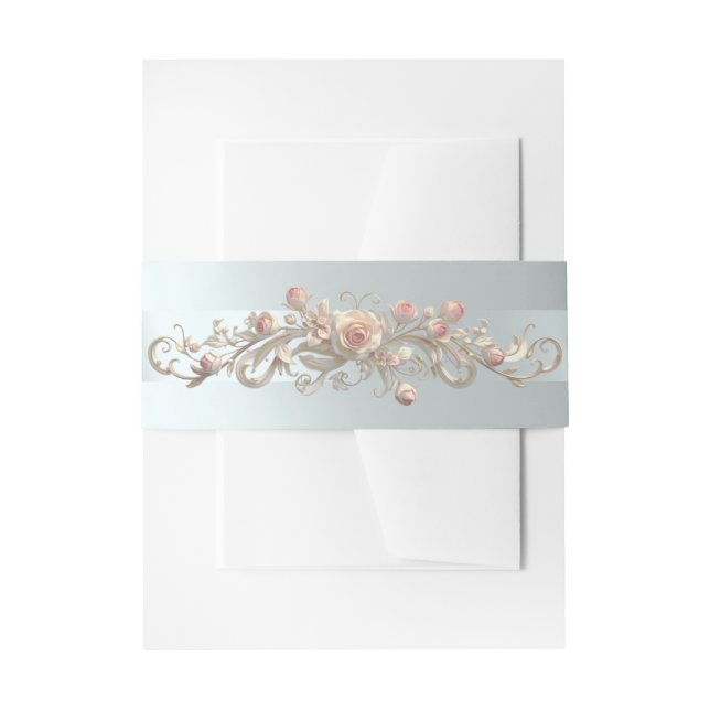 Rose Scroll - Silver Invitation Belly Band (Front Example)