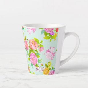 Rose Shabby Vintage Blue Latte Mug